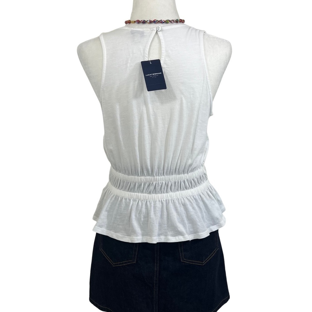 Lucky Brand Crochet Peplum Top Sleeveless Double Band Waist White XS 7WP6683 NWT - Picture 15 of 16
